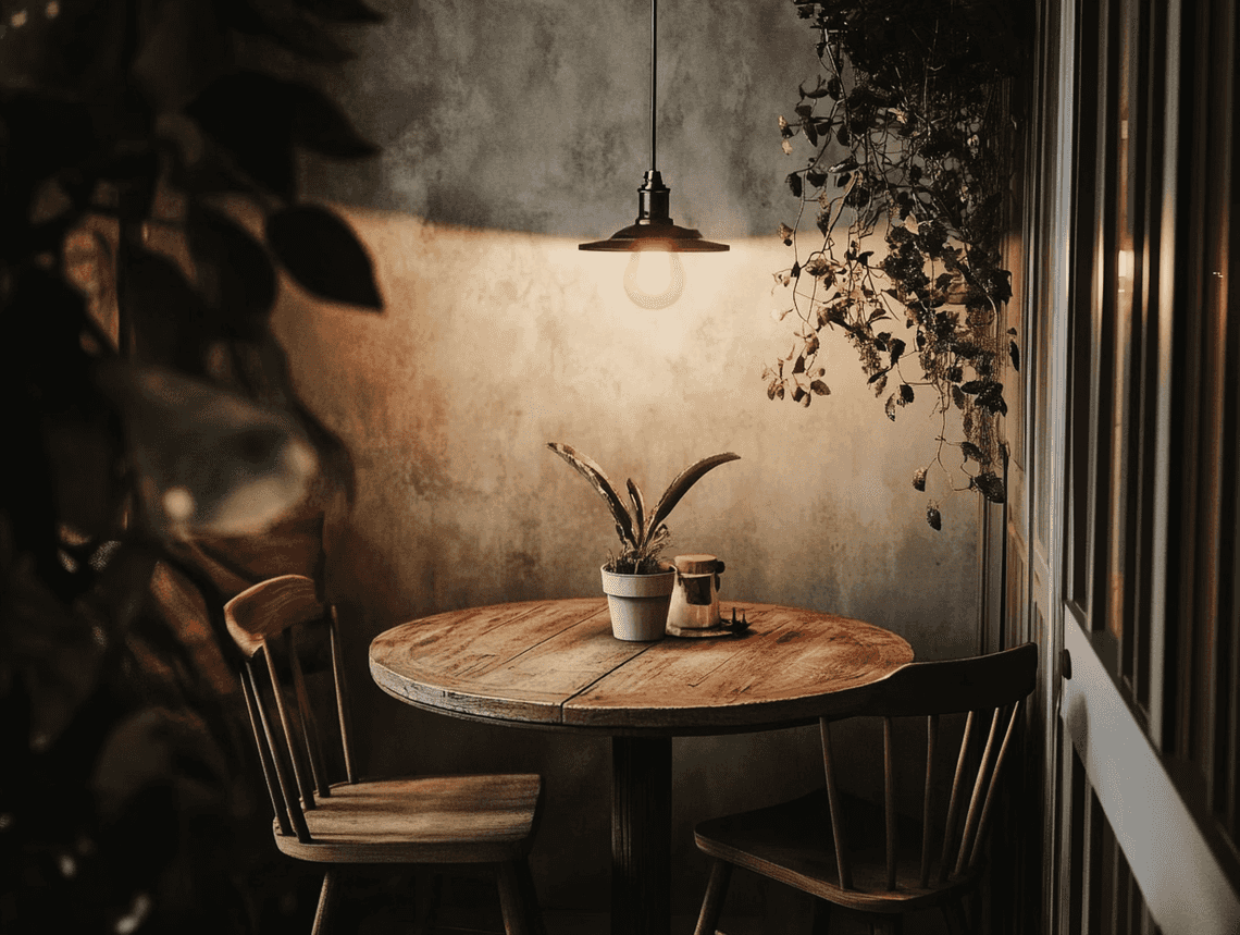 A compact extendable dining table with a modern design in a cozy apartment