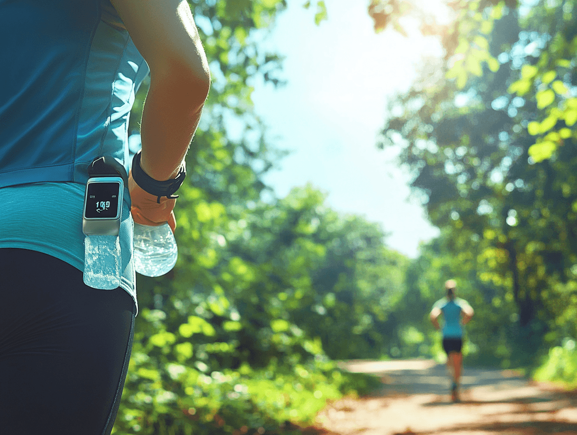 A sleek modern workspace with a laptop, smartphone, and smart gadgets neatly arranged