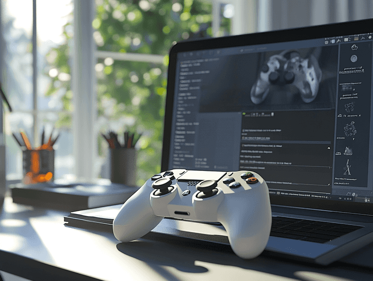 A gamer using a controller for both gaming and productivity tasks