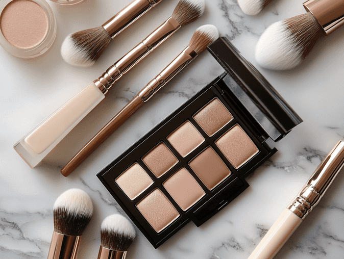 A woman applying a soft nude lipstick in front of a mirror