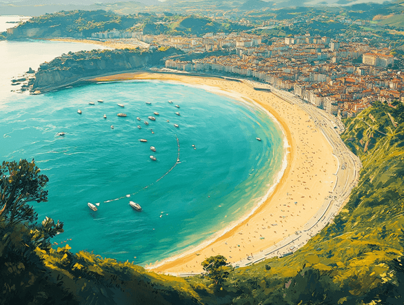 A breathtaking aerial view of San Sebastian's coastline and cityscape
