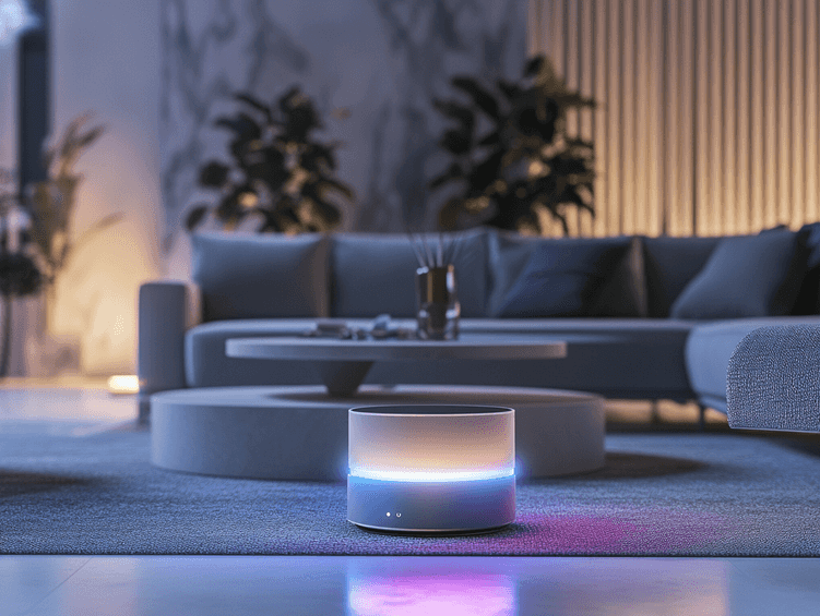 A futuristic tech showcase with gadgets and innovations on display at CES 2025