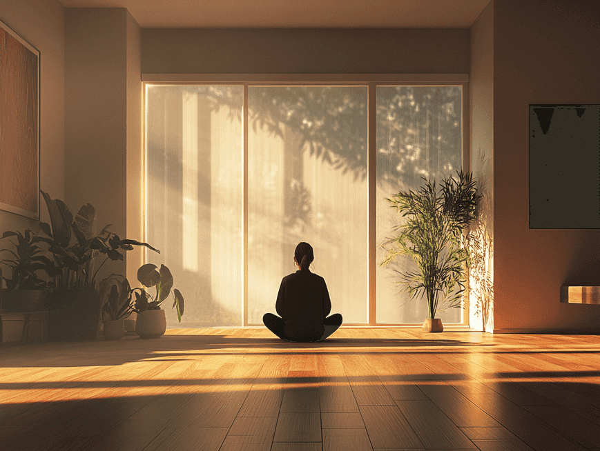 A peaceful bedroom scene with soft lighting, symbolizing relaxation and better sleep