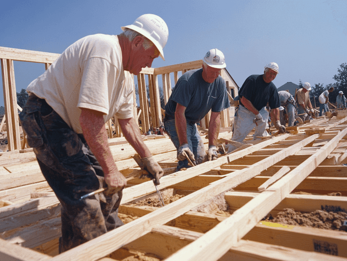 Jimmy Carter working with Habitat for Humanity volunteers.