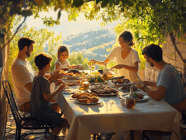 A vibrant Greek salad with olives, feta cheese, and fresh vegetables