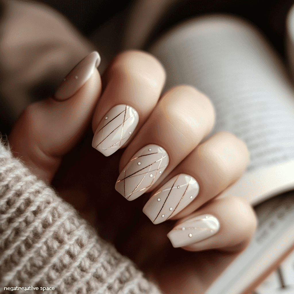 A close-up of vibrant futuristic nail art with metallic and holographic designs