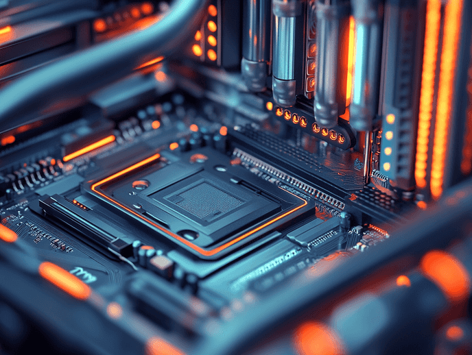 A close-up of the AMD EPYC processor inside a desktop PC