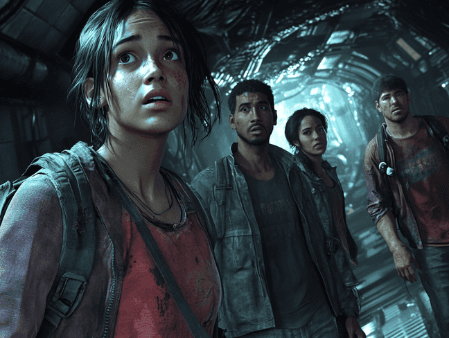 A group of diverse individuals in a tense moment, symbolizing the new players in Squid Game Season 2