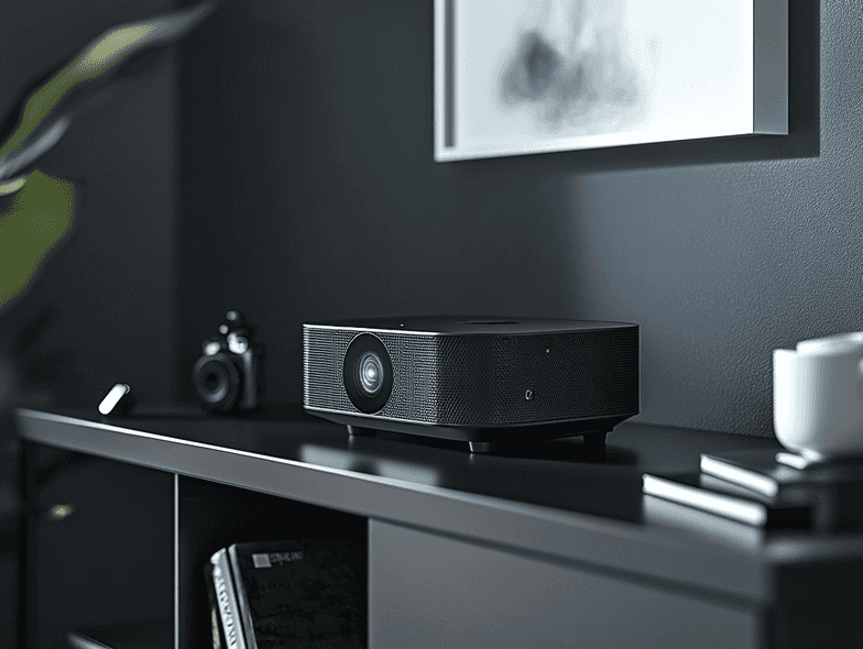 A vibrant gaming scene projected on a large screen in a dark room.