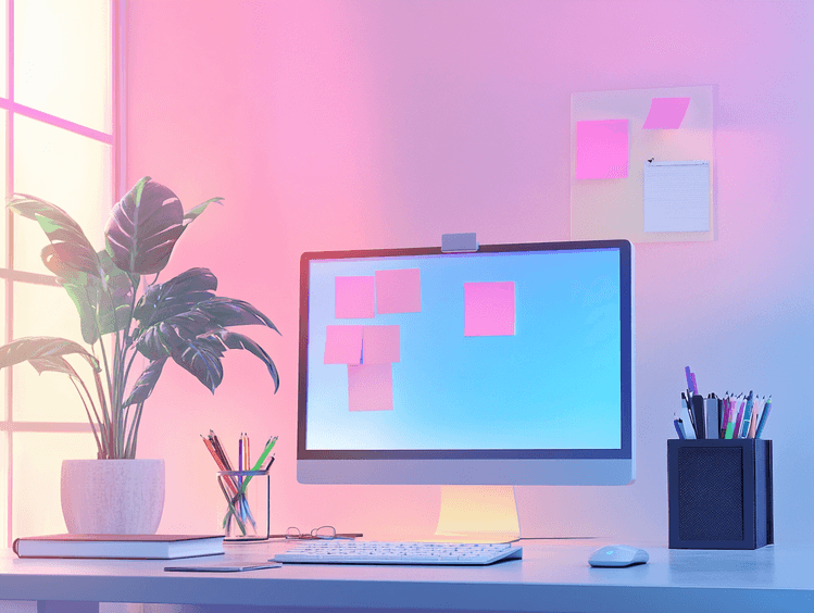 A visually appealing desktop with transparent sticky notes