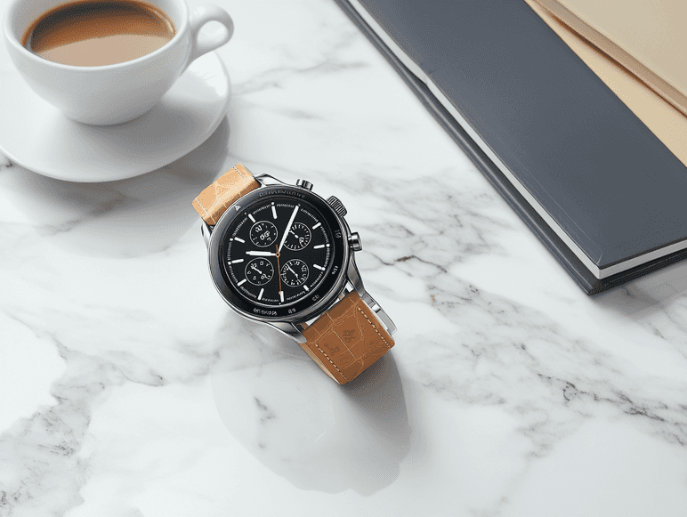 Close-up of a Samsung Galaxy Watch displaying a fitness tracking screen