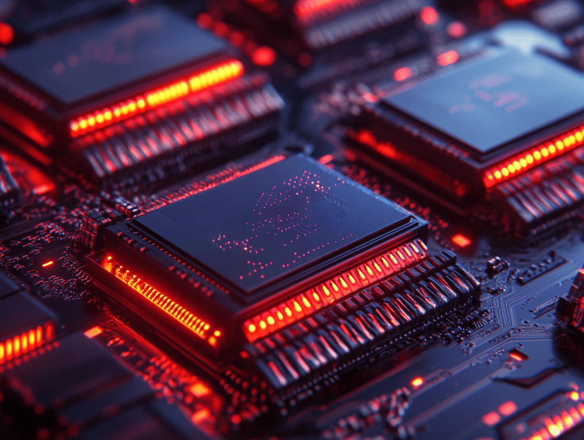 A futuristic depiction of DRAM memory chips with advanced 3D stacking technology