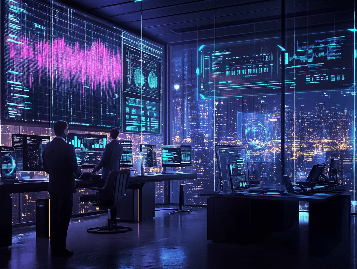 A futuristic digital currency concept with glowing coins and blockchain visuals