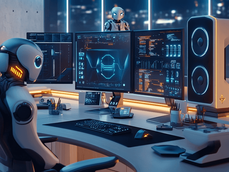 A content creator using an AI-powered PC to edit videos with advanced software