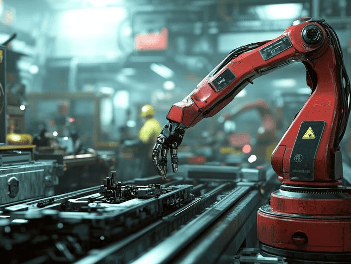 A robotic arm working in a factory setting