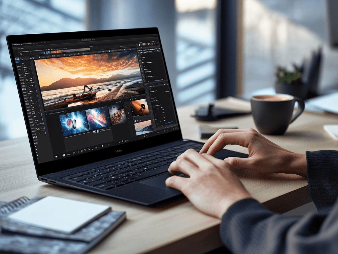 A user editing a high-resolution photo on a computer screen
