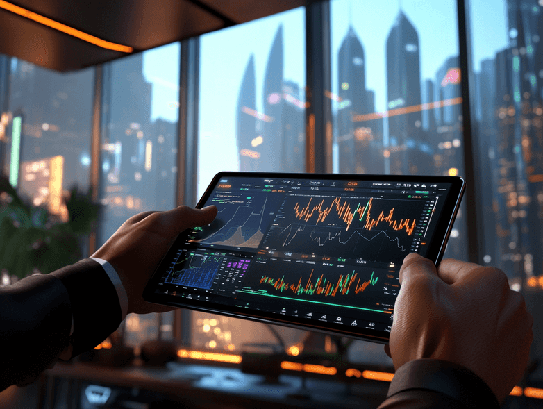 An investor reviewing financial charts with a focus on disruptive innovation