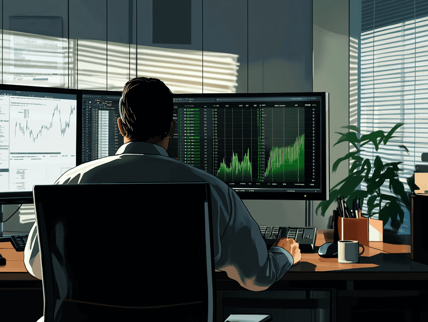 A visually striking image of financial charts and stock market data