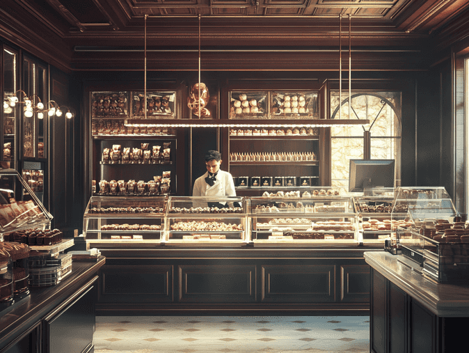 A luxurious candy display with royal branding