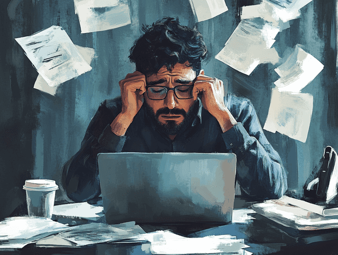 A frustrated entrepreneur looking at a laptop screen