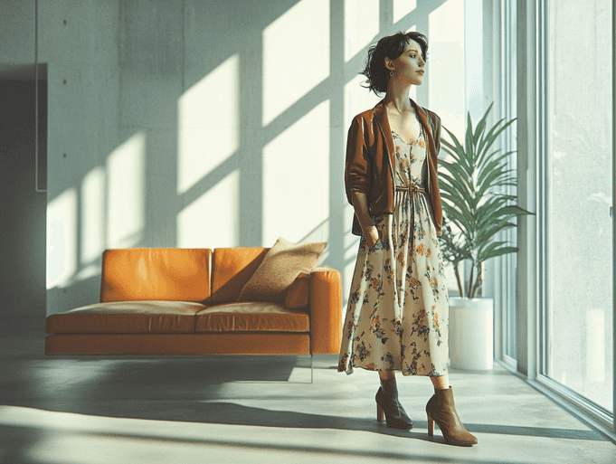 A stylish woman walking down a city street in a longline camel coat and ankle boots