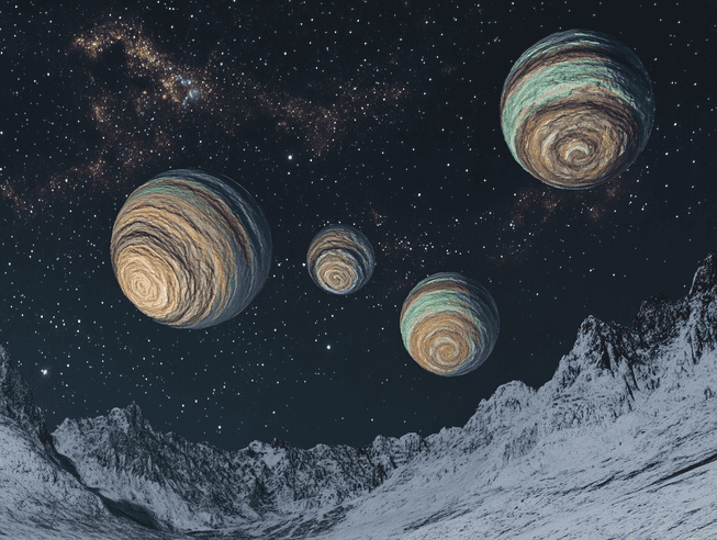 A celestial view of planets in retrograde motion with a cosmic background