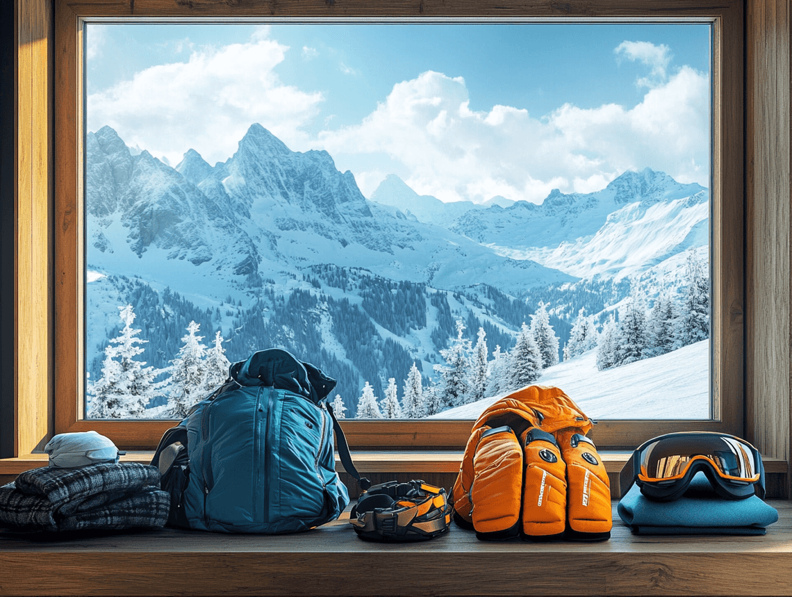 A luxurious winter coat and accessories laid out on a bed in a hotel room