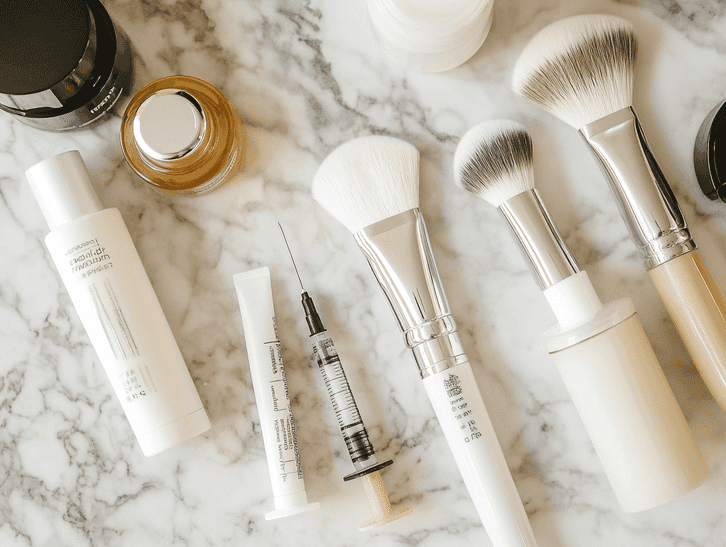 A close-up of beauty products and tools, symbolizing cosmetic treatments