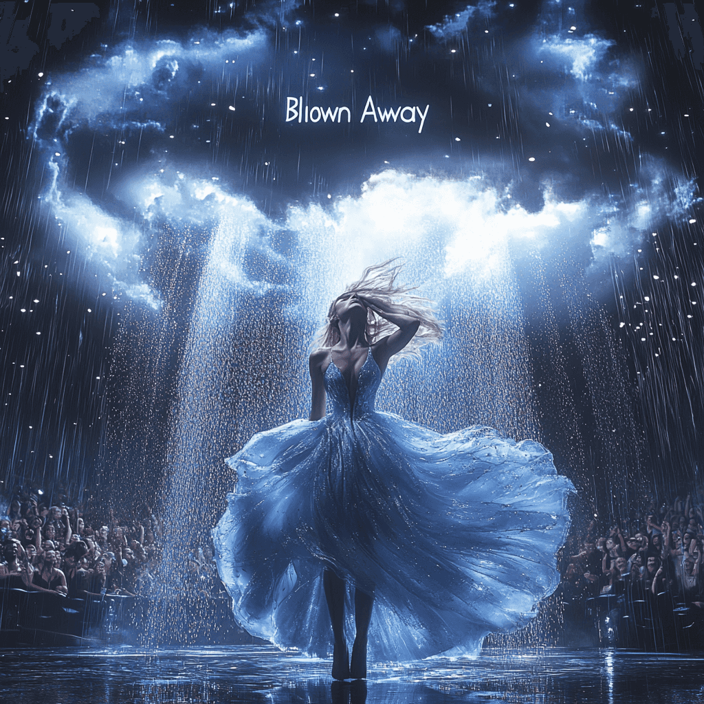 A vibrant stage performance with Carrie Underwood in a glittering dress and stunning light effects