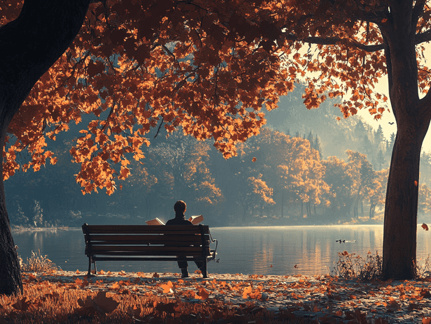 A stack of colorful books on a wooden table with a cozy background
