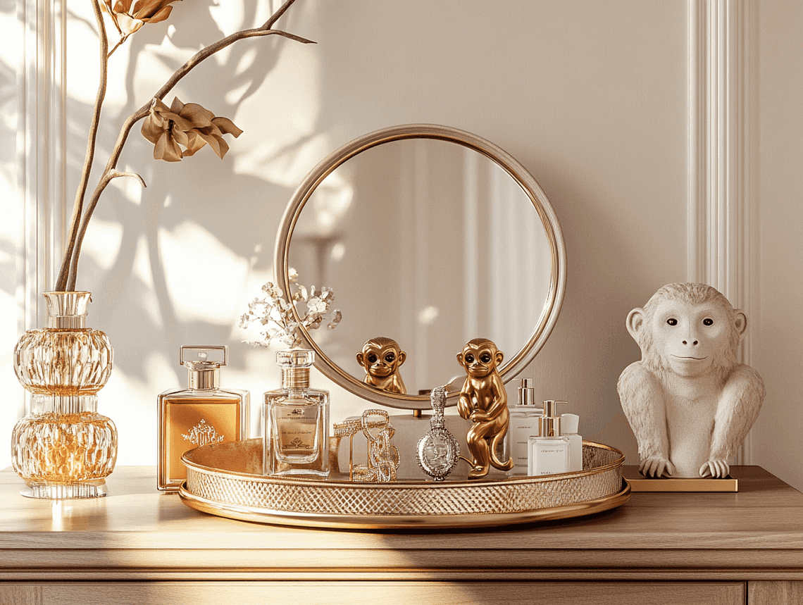 A cozy living room setup with the serving tray on a coffee table, styled with books and candles