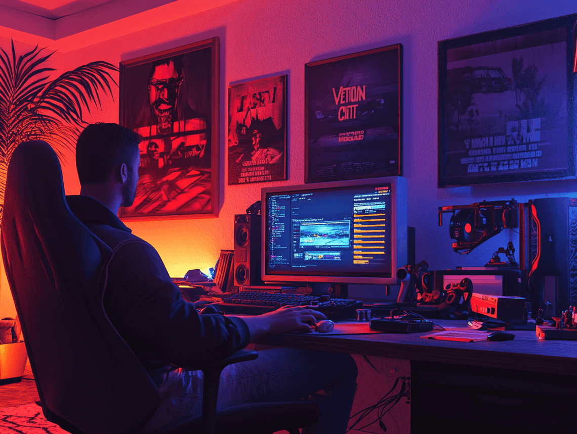 Enhanced Vice City skyline at sunset