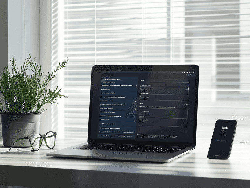 A creative workspace featuring a MacBook and tools for productivity enhancement