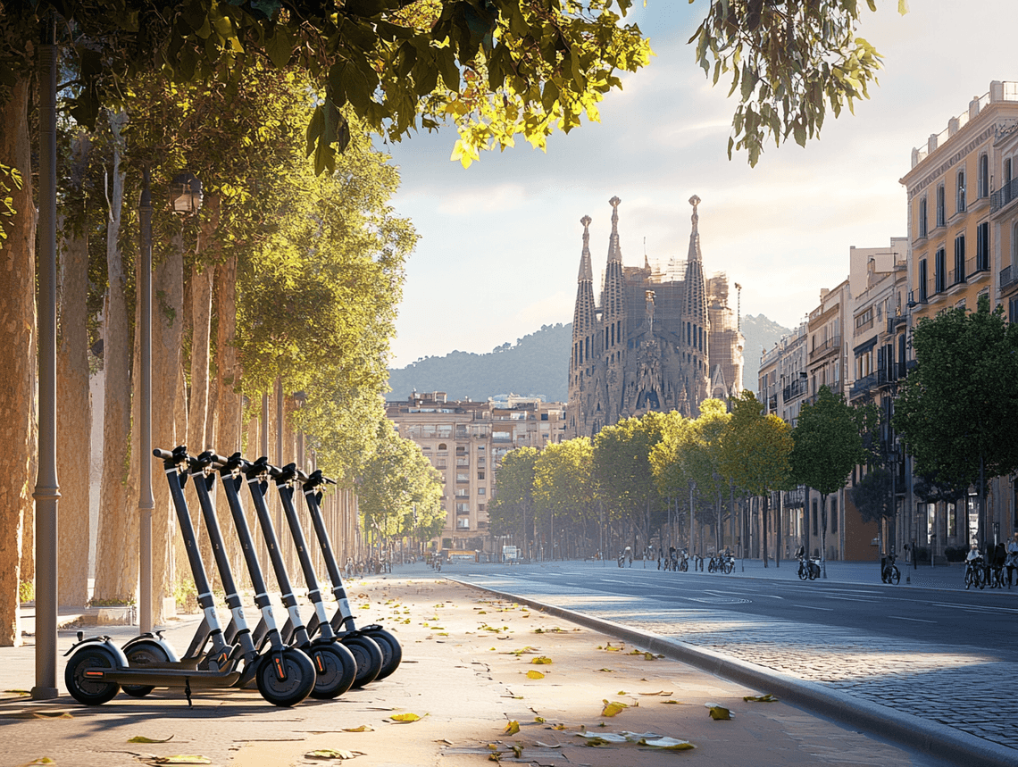 A pedestrian-friendly street in Barcelona with clear bike lanes and no e-scooters on pavements
