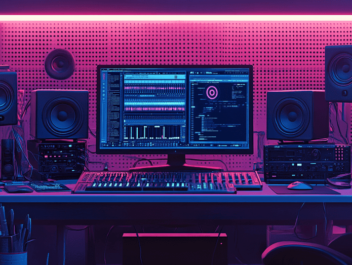 A secure digital vault with music notes floating around