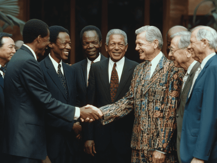 Jimmy Carter shaking hands with world leaders, symbolizing his diplomatic efforts.