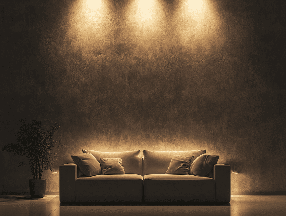 A modern smart wall sconce illuminating a cozy living room wall