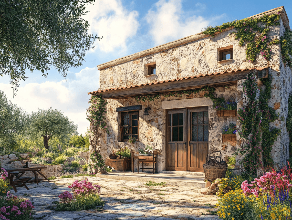 A cozy Airbnb with a private pool surrounded by olive trees