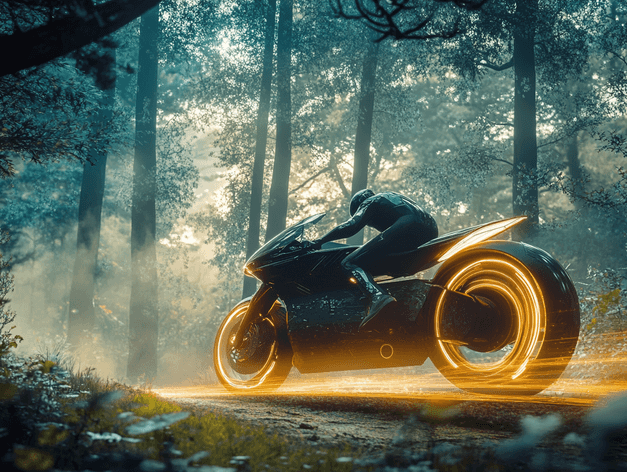 A close-up of an electric motorcycle dashboard displaying navigation and connectivity features