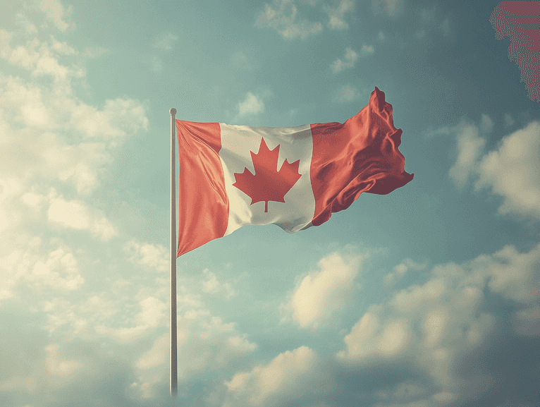 A symbolic image of Canada’s flag waving in the wind