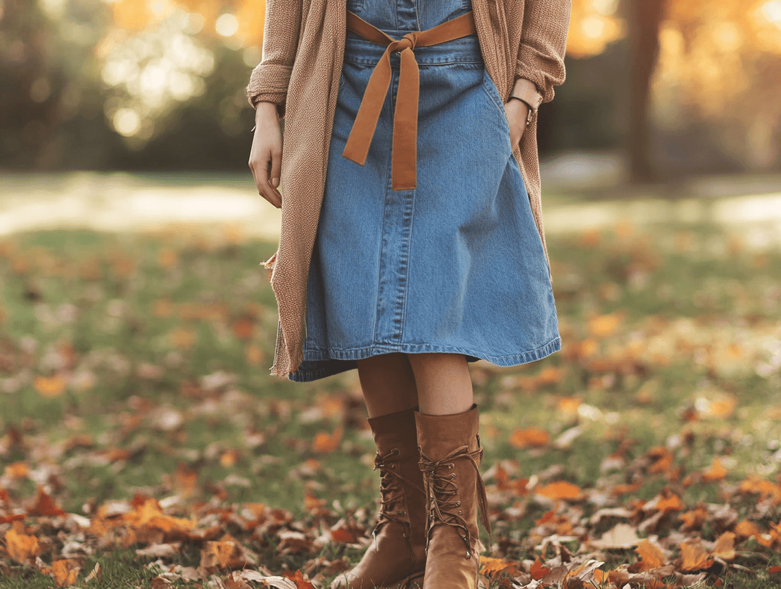 A pair of distressed jeans styled with a leather jacket and boots