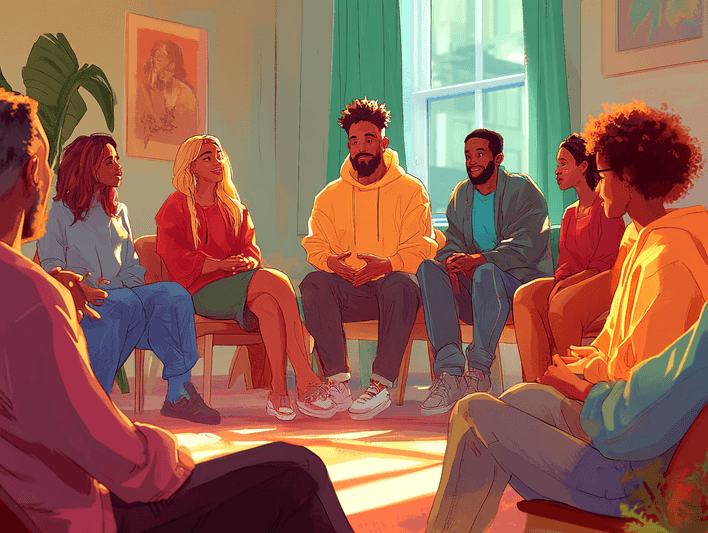 A person journaling during a therapy session, reflecting on personal growth