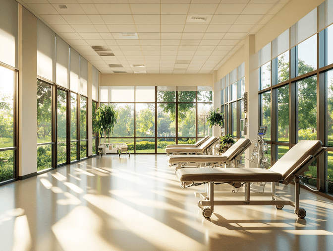 A serene hospital room with a focus on recovery and care