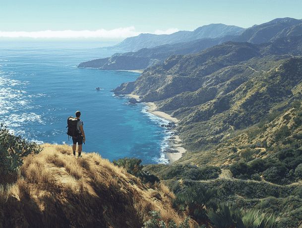 A stunning view of Catalina Island's rugged coastline and blue ocean