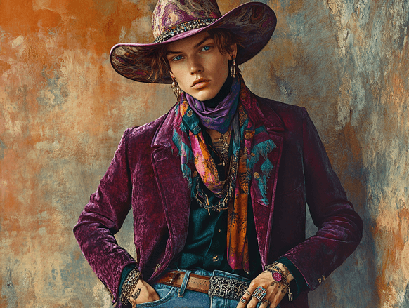 A bold and colorful maximalist outfit featuring mixed patterns and textures