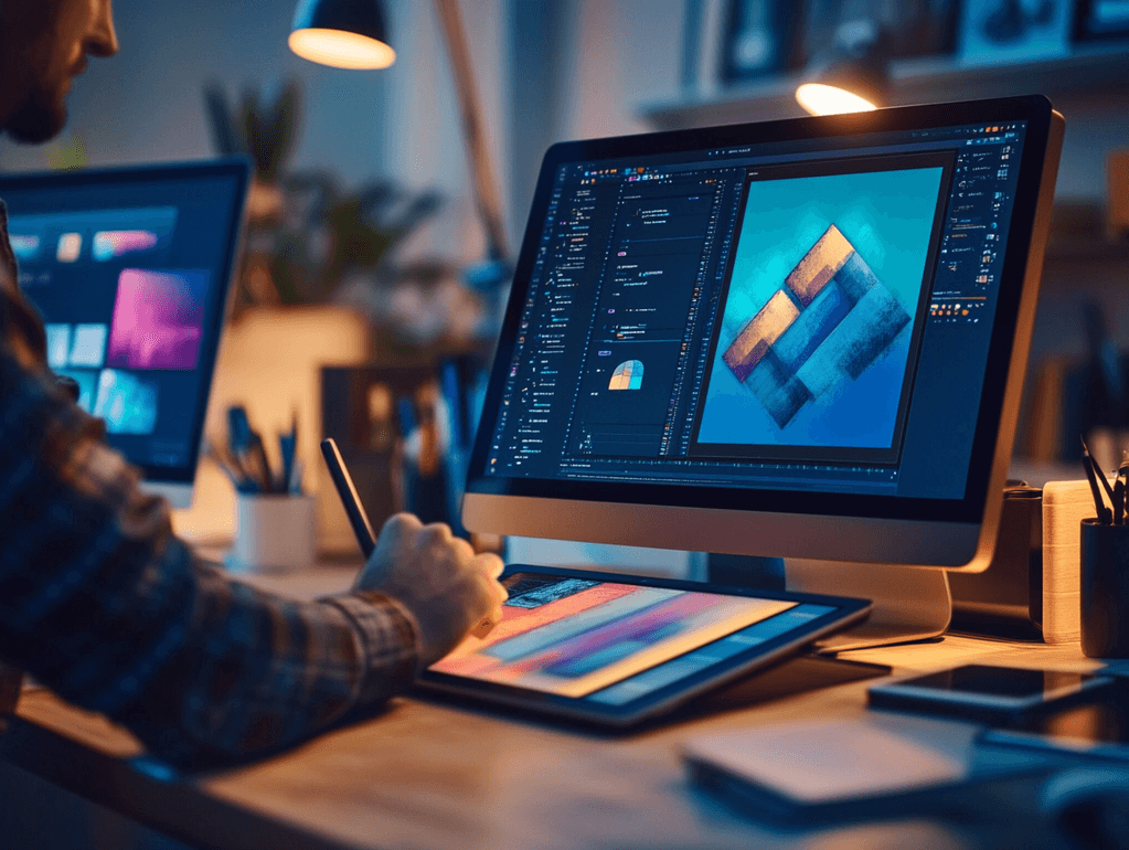 A contextual image showing a person browsing software tools on a laptop