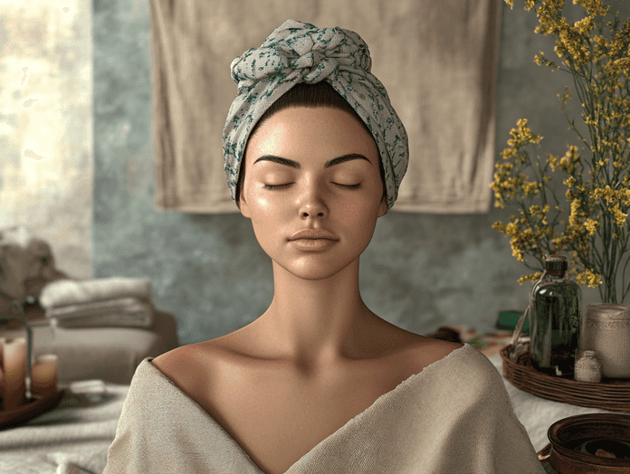 A woman enjoying a facial massage for relaxation and depuffing