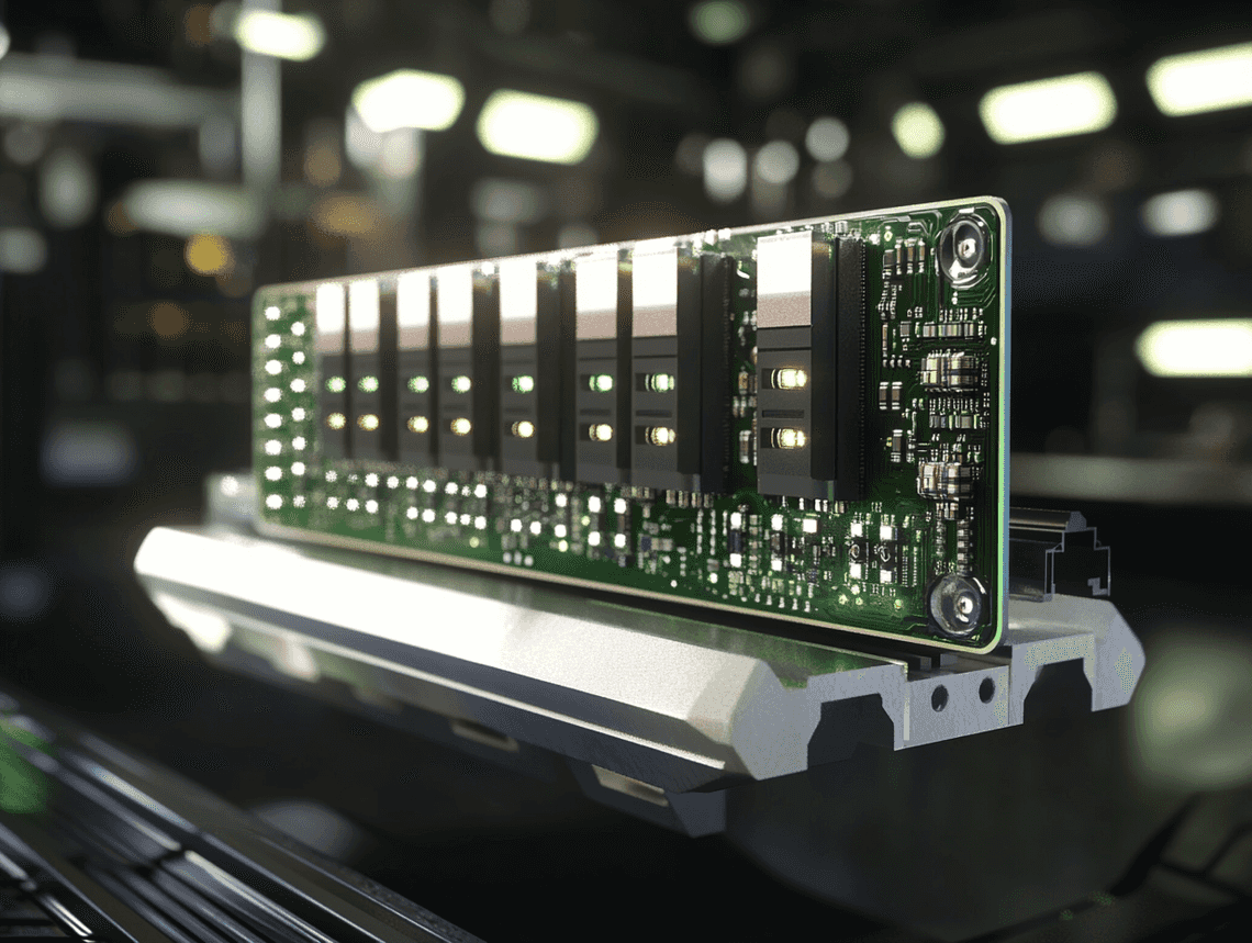 A futuristic rendering of a modular chiplet-based processor