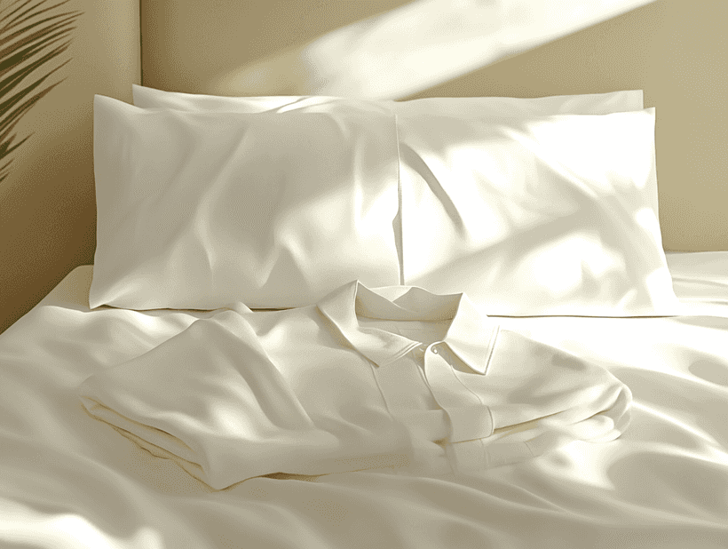 A cozy set of stylish pajamas neatly folded on a bed