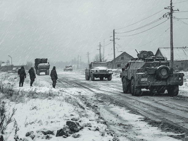 Russian military vehicles mobilizing in response to the offensive